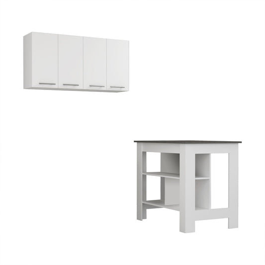 Juego de isla de cocina de madera gris oscuro y blanca de 41" con almacenamiento