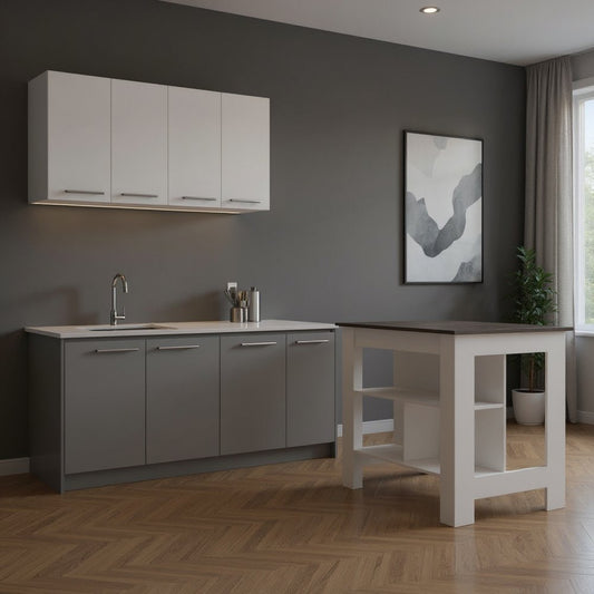 Juego de isla de cocina de madera gris oscuro y blanca de 41" con almacenamiento