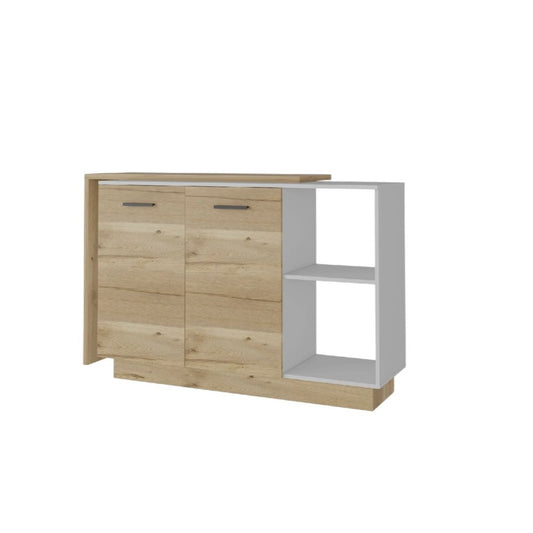 Juego de isla de cocina de madera blanca y marrón natural de 59" con almacenamiento