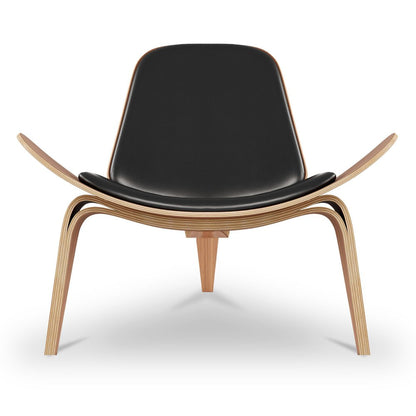 36" Black and Brown Genuine Leather Lounge Chair