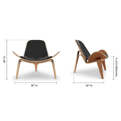 36" Black and Brown Genuine Leather Lounge Chair