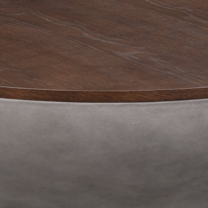 48" Brown And Gray Solid Wood And Concrete Round Coffee Table
