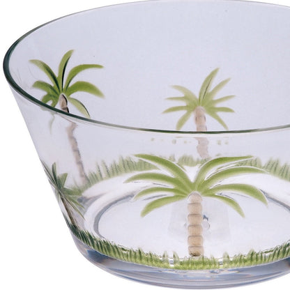 Servicio de cuatro piezas de acrílico con diseño de palmera, transparente y verde, para cuatro cuencos.