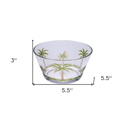 Servicio de cuatro piezas de acrílico con diseño de palmera, transparente y verde, para cuatro cuencos.