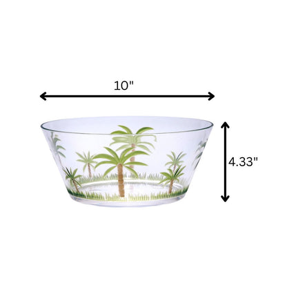 Ensaladera redonda de acrílico transparente y verde con forma de palmera de 25 cm