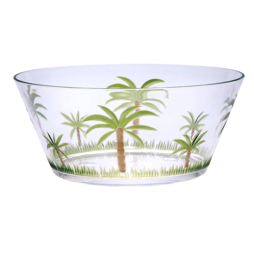 Ensaladera redonda de acrílico transparente y verde con forma de palmera de 25 cm