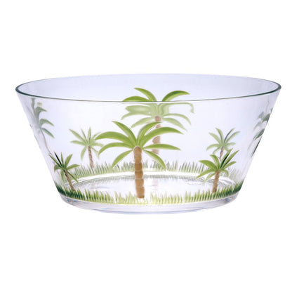 Ensaladera redonda de acrílico transparente y verde con forma de palmera de 25 cm