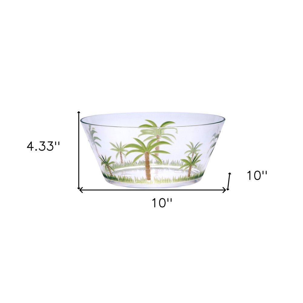 Ensaladera redonda de acrílico transparente y verde con forma de palmera de 25 cm