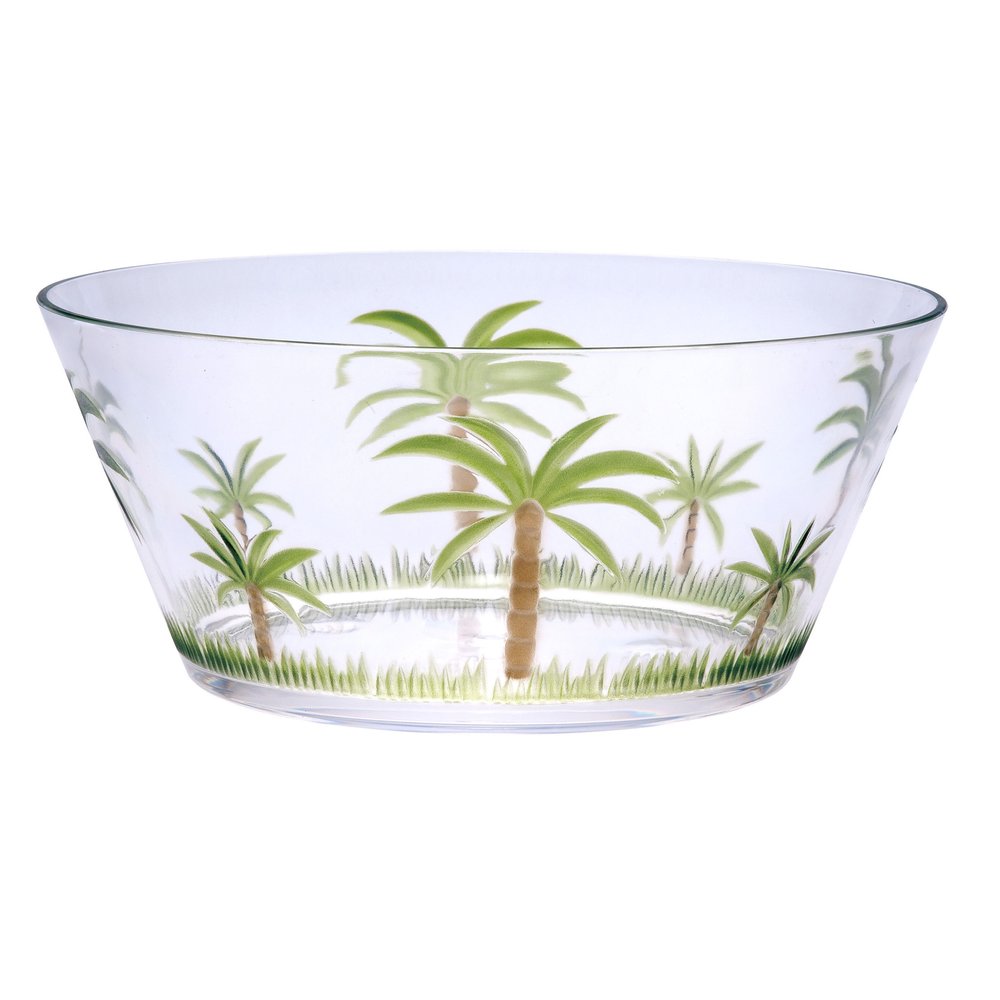 Ensaladera redonda de acrílico transparente y verde con forma de palmera de 25 cm