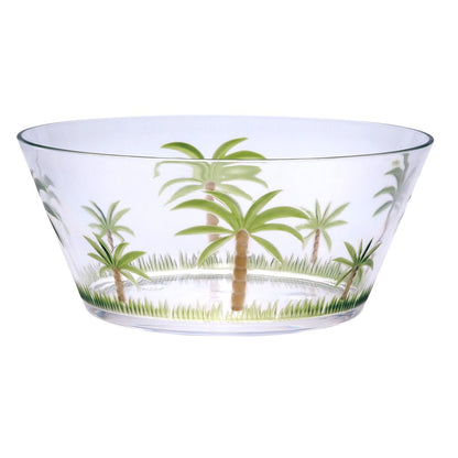 Ensaladera redonda de acrílico transparente y verde con forma de palmera de 25 cm