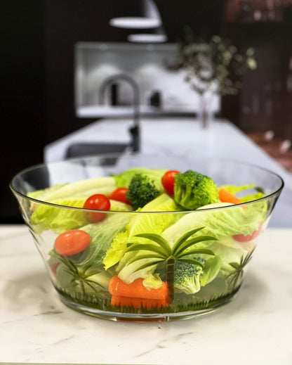 Ensaladera redonda de acrílico transparente y verde con forma de palmera de 25 cm