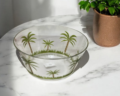 Ensaladera redonda de acrílico transparente y verde con forma de palmera de 25 cm