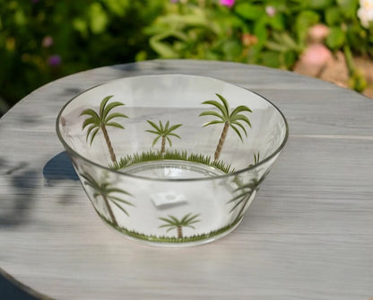 Ensaladera redonda de acrílico transparente y verde con forma de palmera de 25 cm