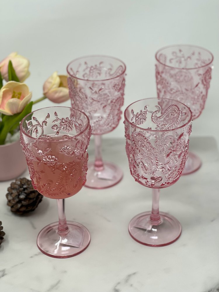 Set of Four Blue Paisley Acrylic Stemmed All Purpose Wine Glass