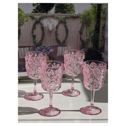 Set of Four Blue Paisley Acrylic Stemmed All Purpose Wine Glass