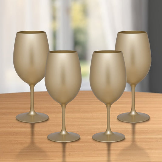 Juego de cuatro copas de vino multiusos con tallo acrílico dorado