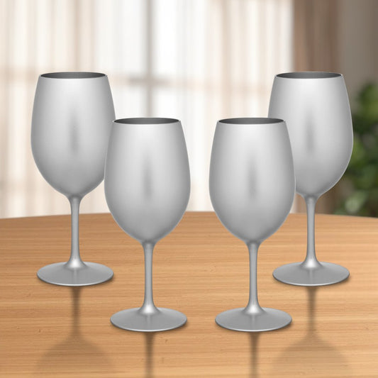 Juego de cuatro copas de vino multiusos con tallo acrílico plateado