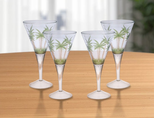 Juego de cuatro copas de vino multiusos con tallo acrílico de palmera transparente y verde