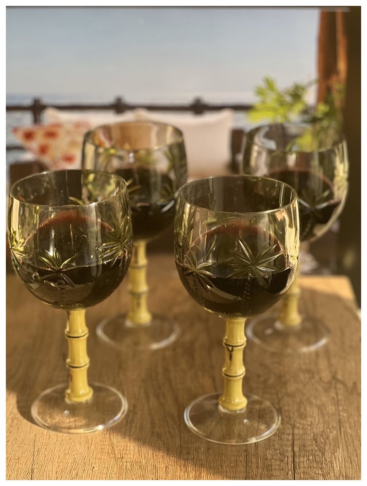 Juego de cuatro copas de vino multiusos con tallo acrílico de palmera transparente y verde