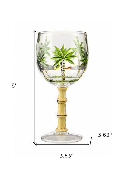 Juego de cuatro copas de vino multiusos con tallo acrílico de palmera transparente y verde