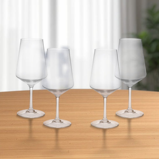 Juego de cuatro copas de vino multiusos con tallo de plástico Tritan transparente