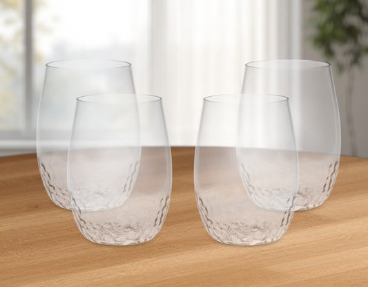 Set of Four Clear Dimpled Tritan Plastic Stemless All Purpose Tumbler Wine Glasses