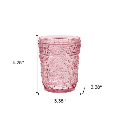 Juego de cuatro vasos de whisky sin tallo de acrílico con estampado paisley rosa