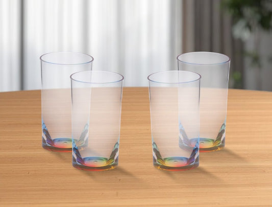 Juego de cuatro vasos altos de acrílico transparente y azul