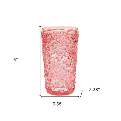 Juego de cuatro vasos altos sin tallo de acrílico con estampado paisley rosa