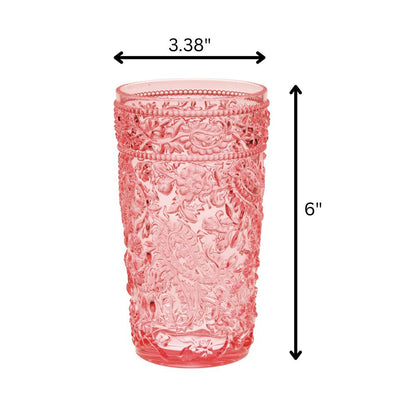 Juego de cuatro vasos altos sin tallo de acrílico con estampado paisley rosa