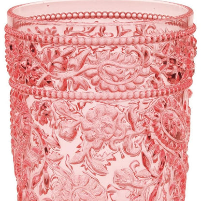 Juego de cuatro vasos altos sin tallo de acrílico con estampado paisley rosa