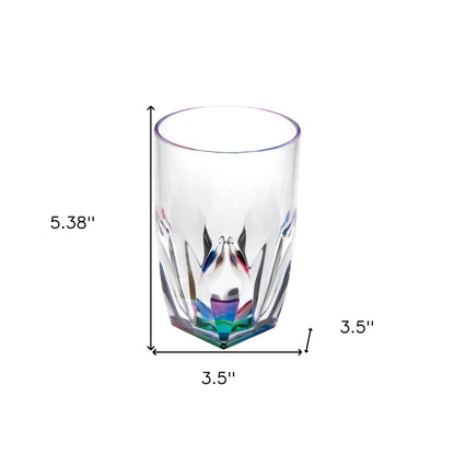 Juego de cuatro vasos altos de acrílico geométricos transparentes y arcoíris