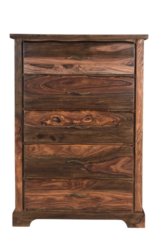 Cómoda de cinco cajones de madera maciza marrón oscuro de 36"