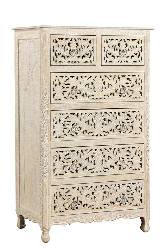 Cómoda de madera maciza blanca de 35" con seis cajones