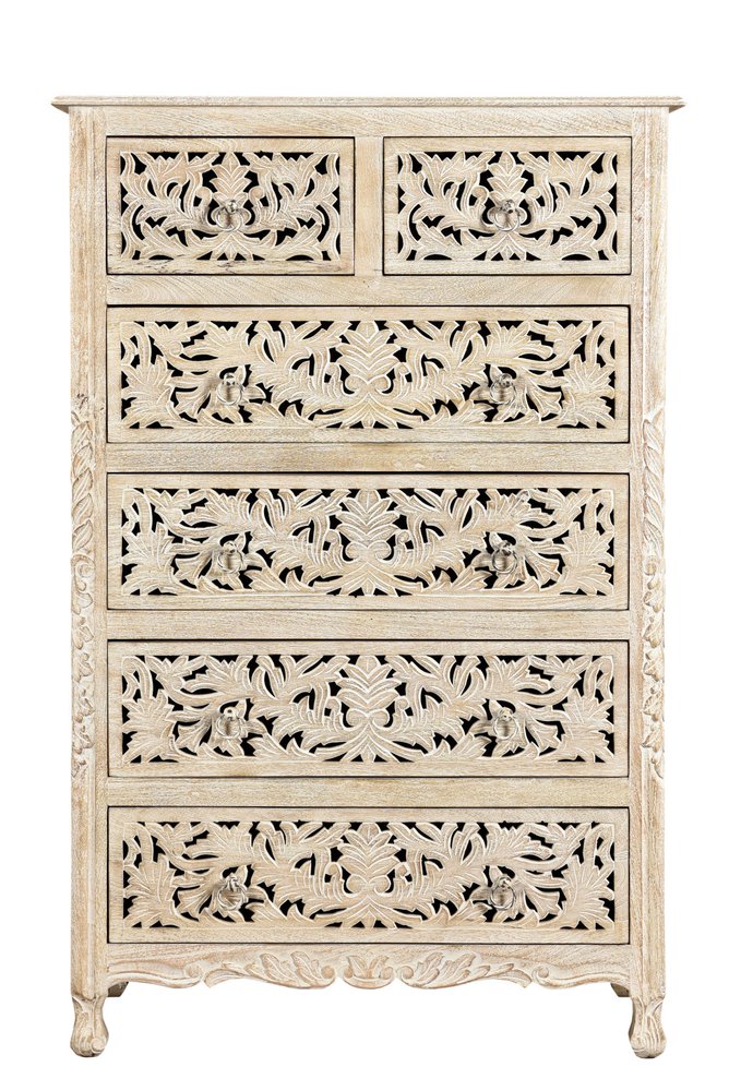 Cómoda de madera maciza blanca de 35" con seis cajones