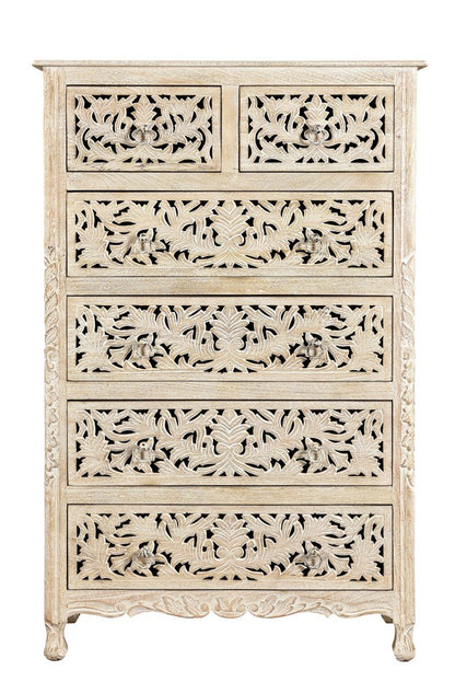 Cómoda de madera maciza blanca de 35" con seis cajones