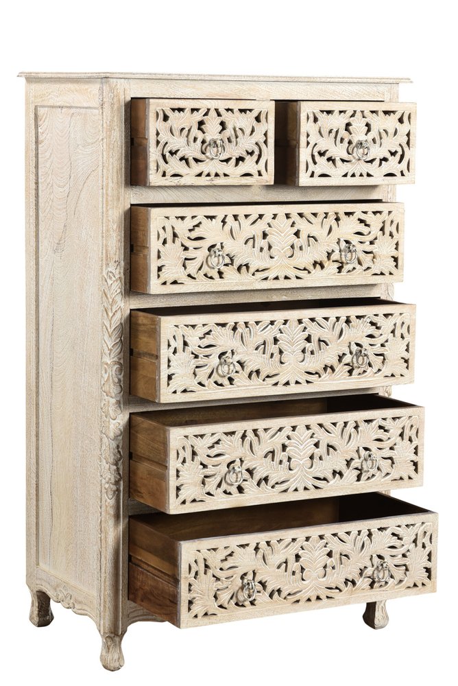 Cómoda de madera maciza blanca de 35" con seis cajones