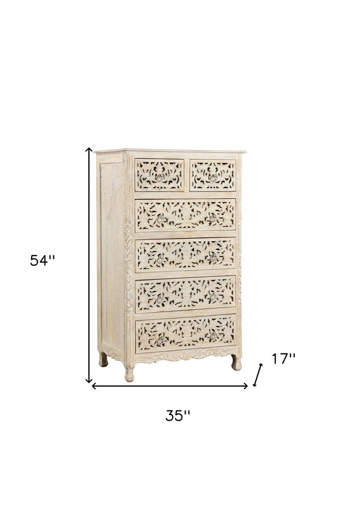 Cómoda de madera maciza blanca de 35" con seis cajones