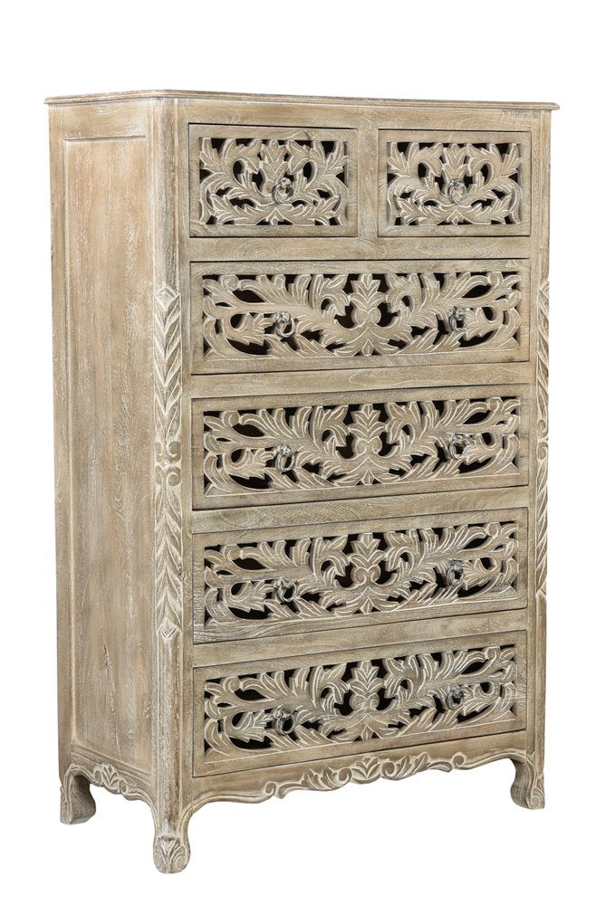 Cómoda de madera maciza blanca de 35" con seis cajones