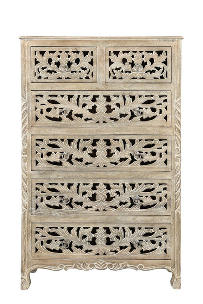 Cómoda de madera maciza blanca de 35" con seis cajones