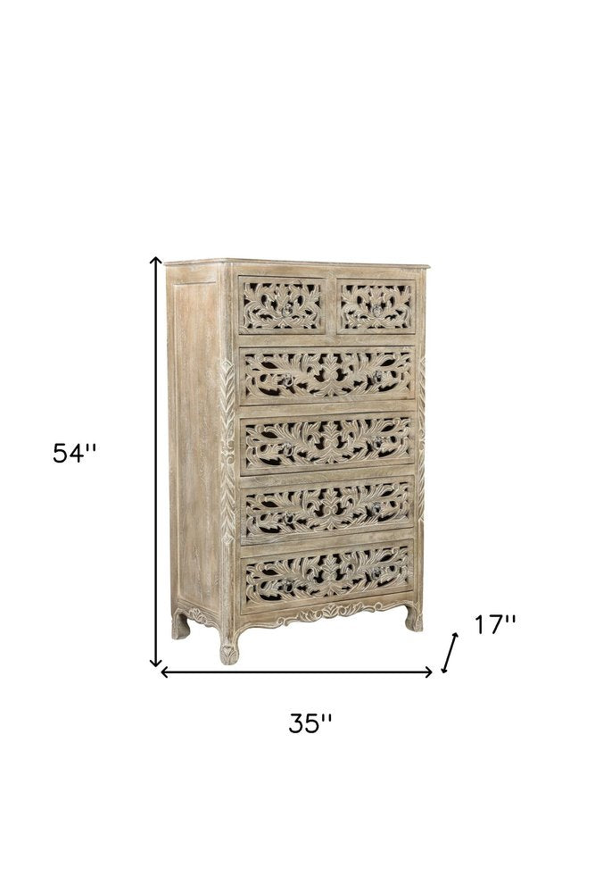 Cómoda de madera maciza blanca de 35" con seis cajones
