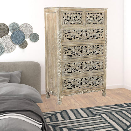 Cómoda de madera maciza blanca de 35" con seis cajones