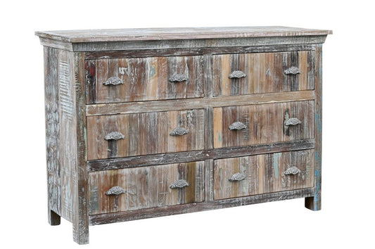 Cómoda doble de seis cajones de madera maciza blanca de 60"