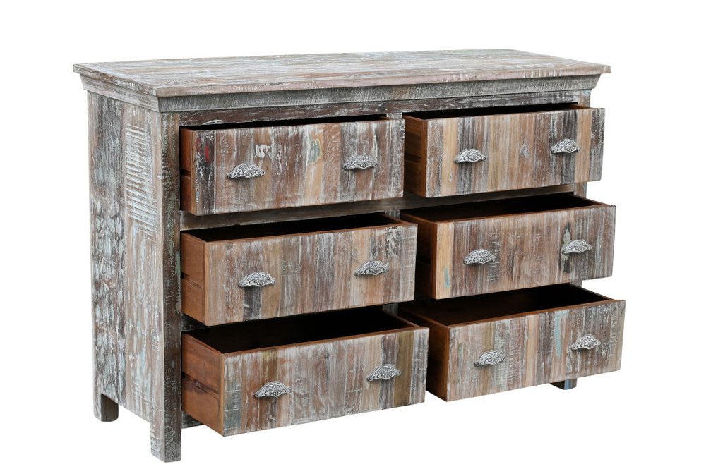 Cómoda doble de seis cajones de madera maciza blanca de 60"