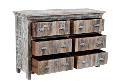 Cómoda doble de seis cajones de madera maciza blanca de 60"