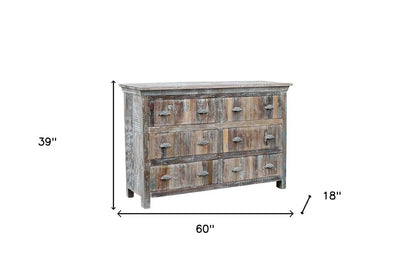 Cómoda doble de seis cajones de madera maciza blanca de 60"