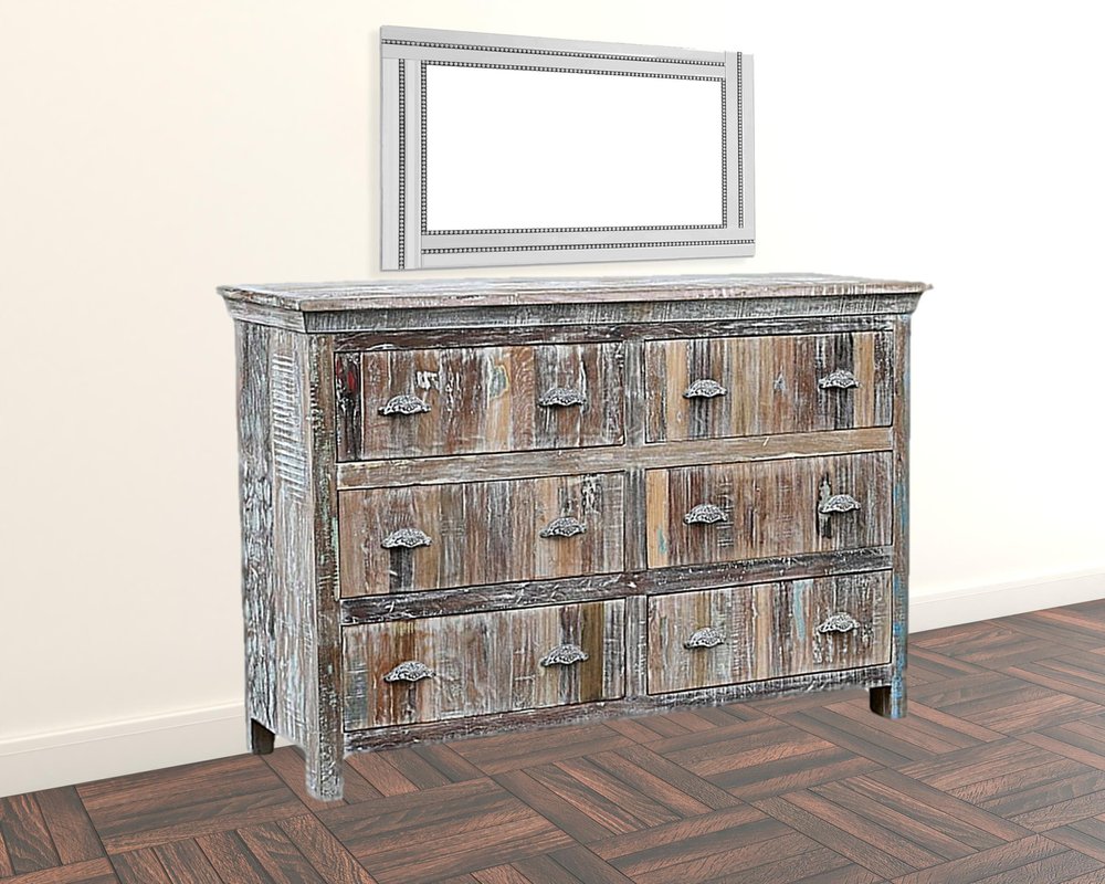 Cómoda doble de seis cajones de madera maciza blanca de 60"