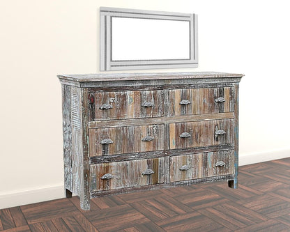 Cómoda doble de seis cajones de madera maciza blanca de 60"