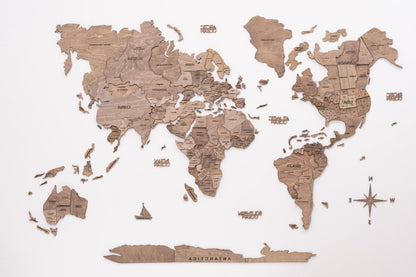 24" X 39" Wood Brown Wood World Map Hanging Dimensional Sculpture