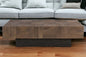 59" Dark Brown and Black Solid Wood Block Coffee Table
